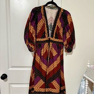 Farm Rio Awavena Geometric Patterned Dress in Purple and Orange